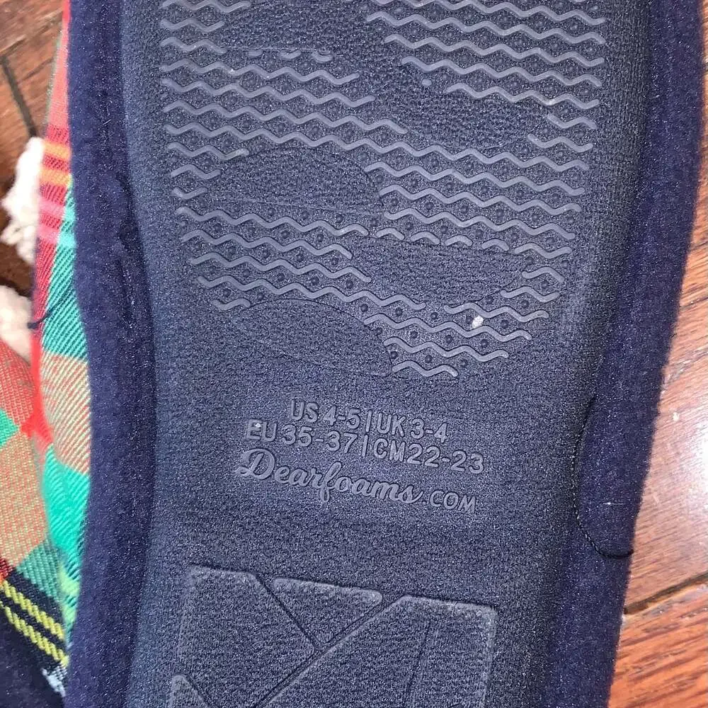 Dearfoams Kids Lil Bear‎ Plaid Memory Foam Slippers Size 4/5
